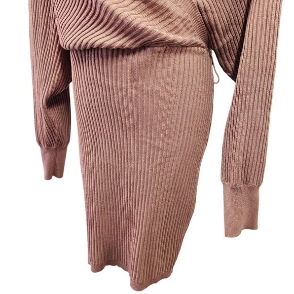 Love Tree Blush Pink Sweater Dress Sz L Blouson Waist Off Shoulder Surplice Neck - Picture 3 of 10